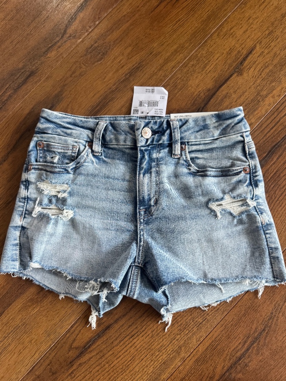 NWT American Eagle Curvy High Rise Shortie Rhinestone Denim Shorts 2